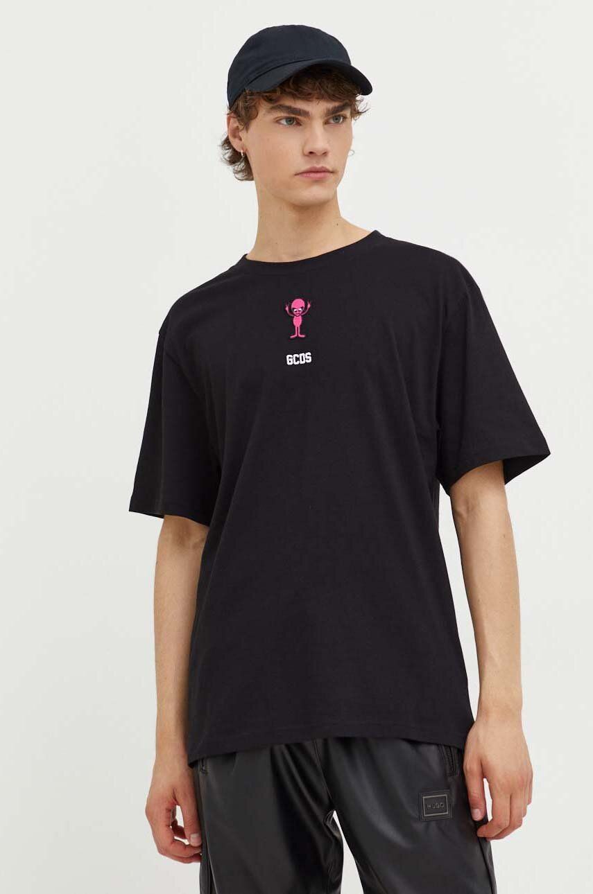 Levně Bavlněné tričko GCDS černá barva, s aplikací