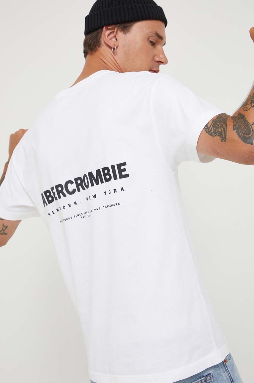 

Памучна тениска Abercrombie & Fitch в бяло с принт, Бял