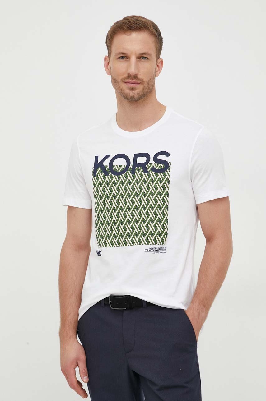 Michael Kors tricou din bumbac culoarea alb, cu imprimeu