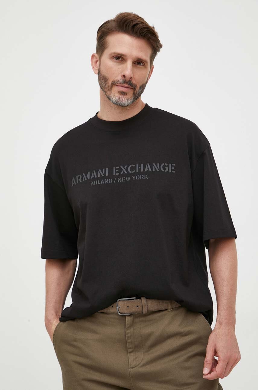 

Бавовняна футболка Armani Exchange колір чорний з принтом