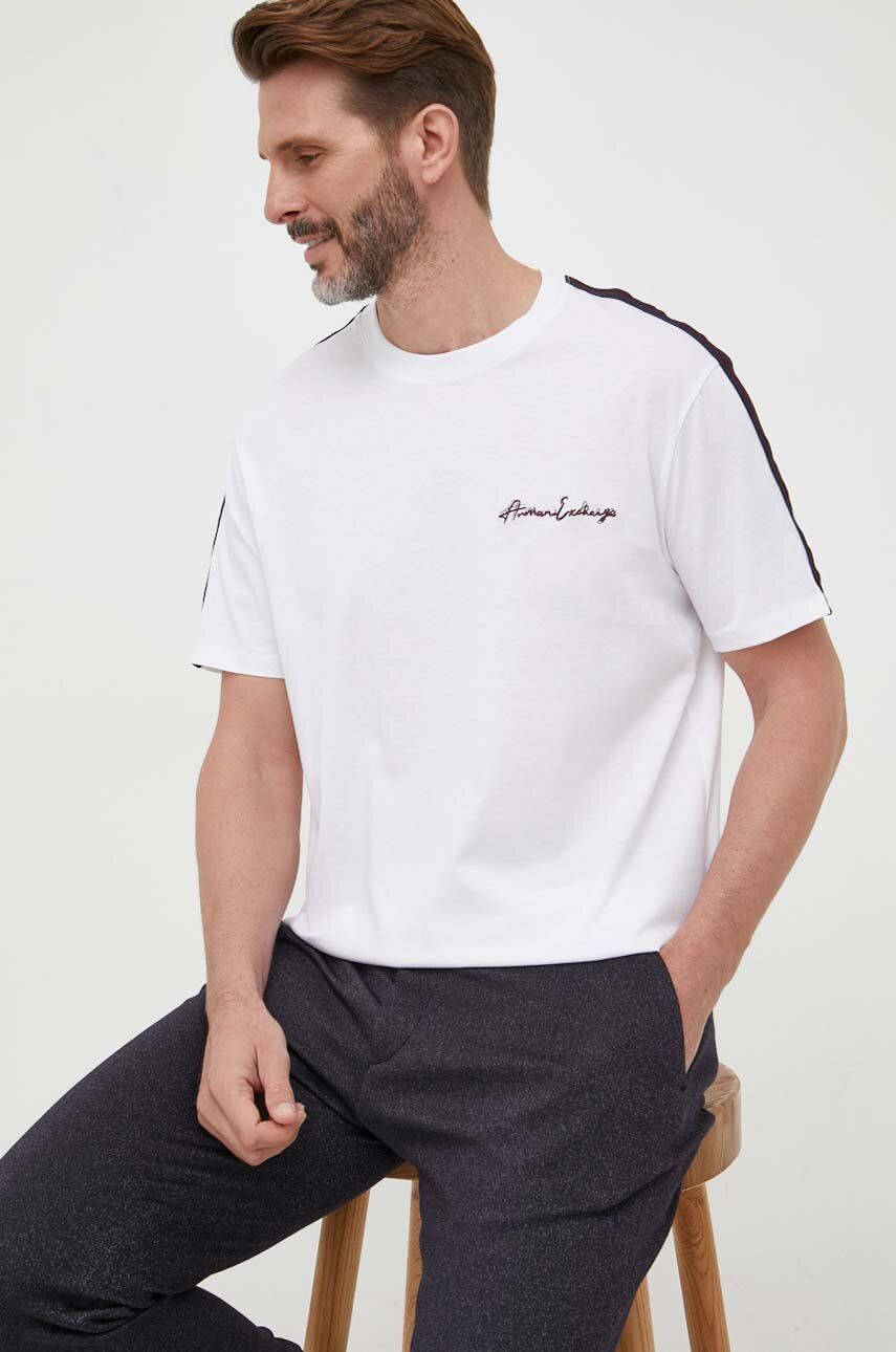 Bavlněné tričko Armani Exchange bílá barva, s aplikací