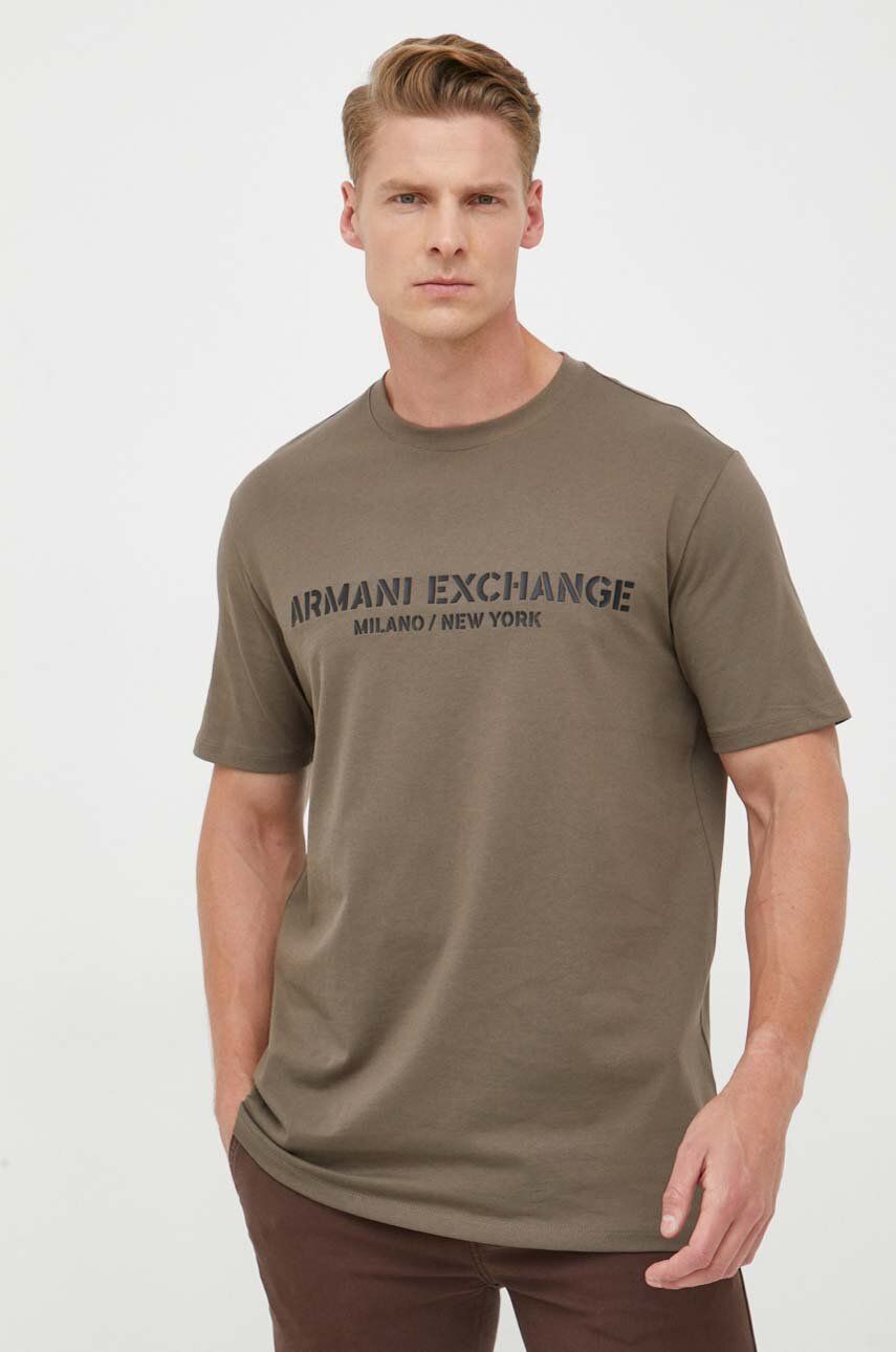 Bavlněné tričko Armani Exchange zelená barva, s aplikací - zelená -  100 % Bavlna