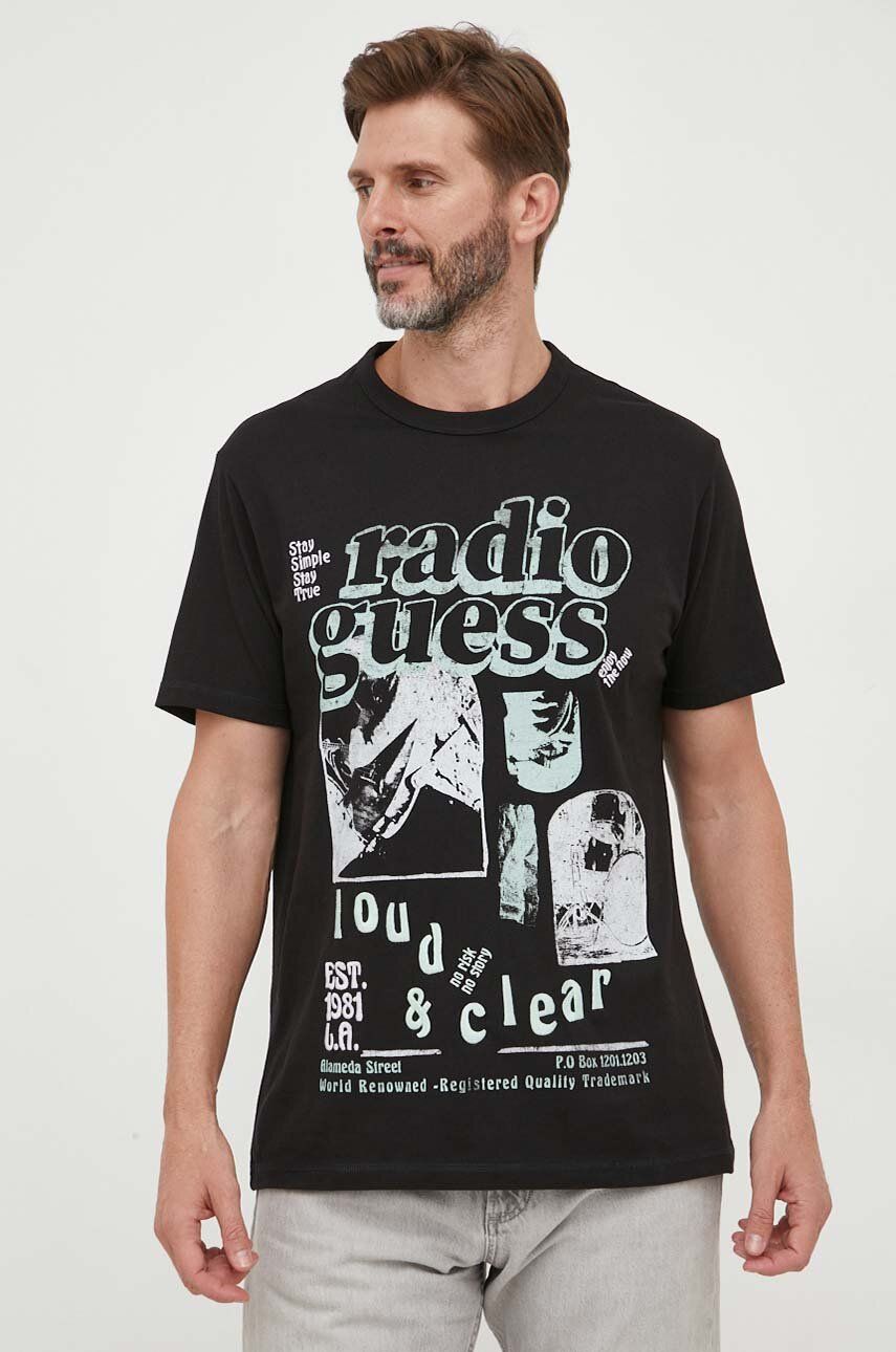 E-shop Bavlněné tričko Guess černá barva, s potiskem