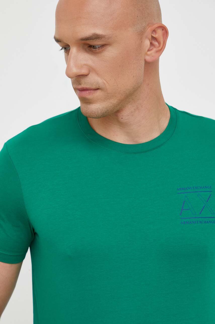 Levně Bavlněné tričko Armani Exchange zelená barva, s potiskem