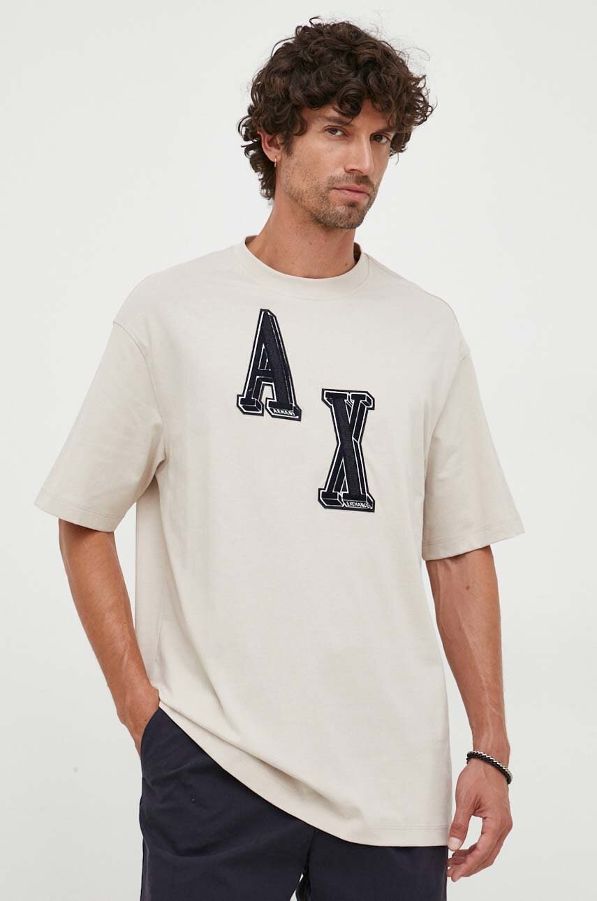 

Хлопковая футболка Armani Exchange цвет бежевый с аппликацией