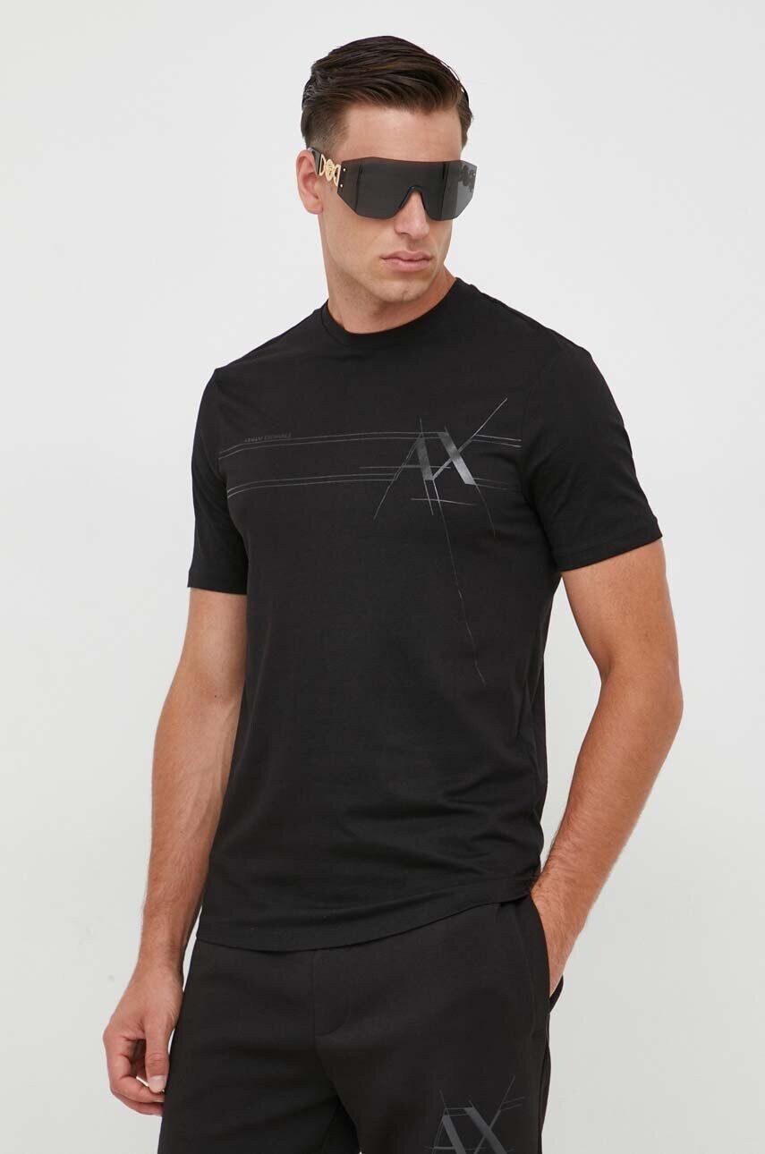 

Хлопковая футболка Armani Exchange мужской цвет чёрный с принтом
