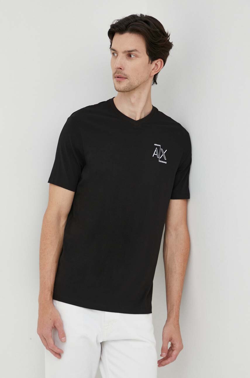 

Тениска Armani Exchange в черно с принт, Черен
