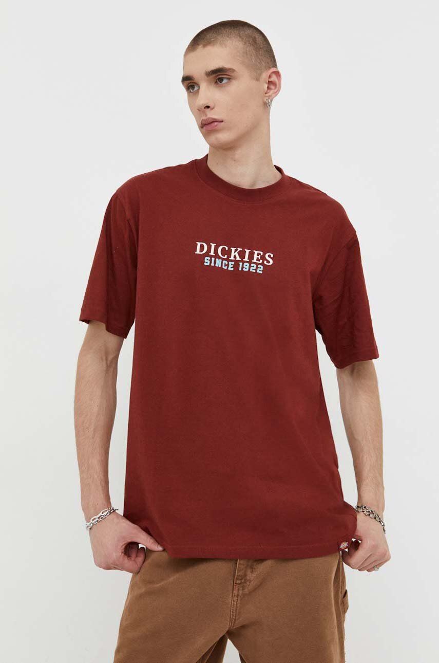 Bavlněné tričko Dickies vínová barva, s potiskem - burgundské - 100 % Bavlna
