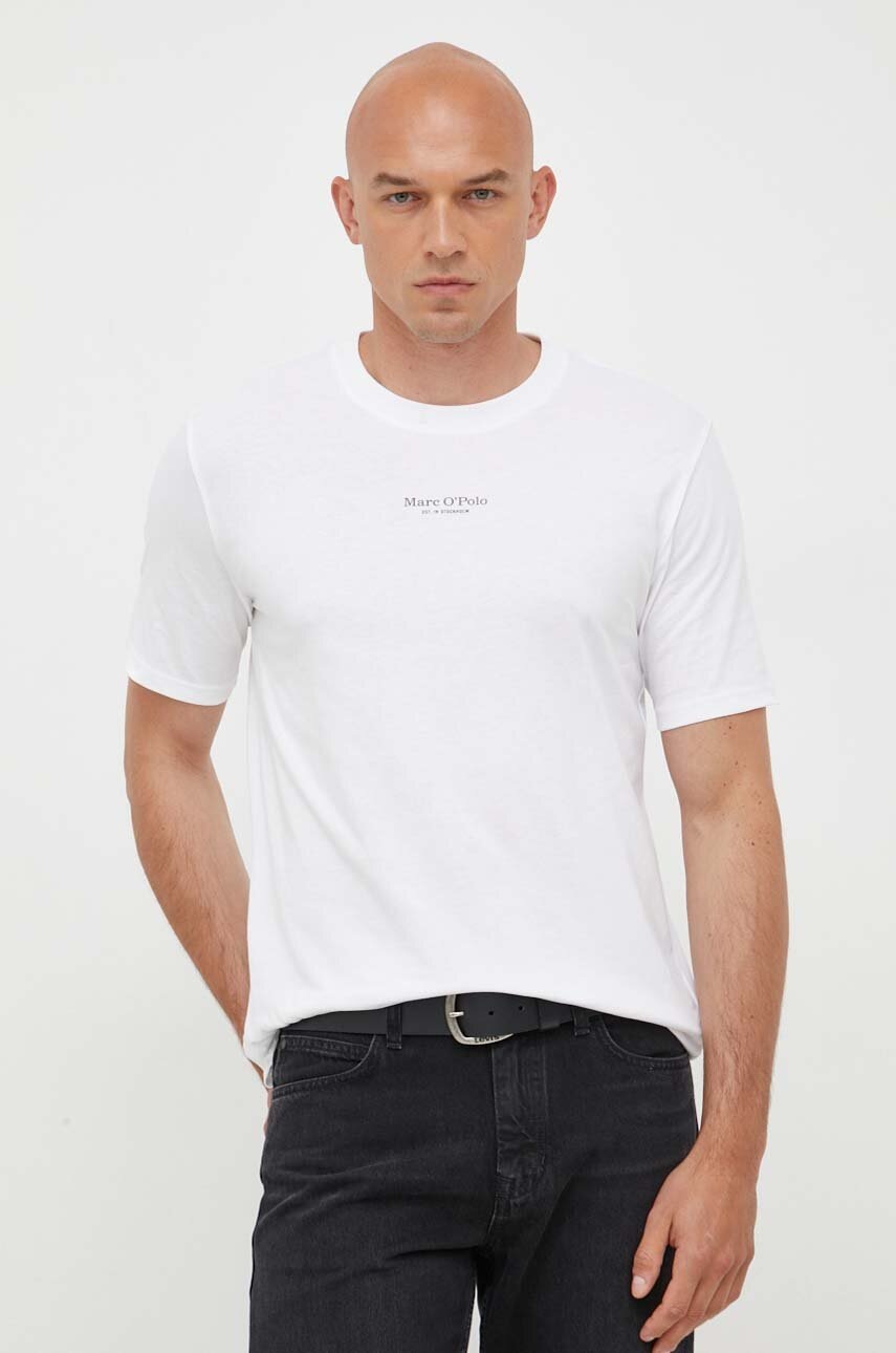 

Памучна тениска Marc O'Polo в бяло с принт, Бял