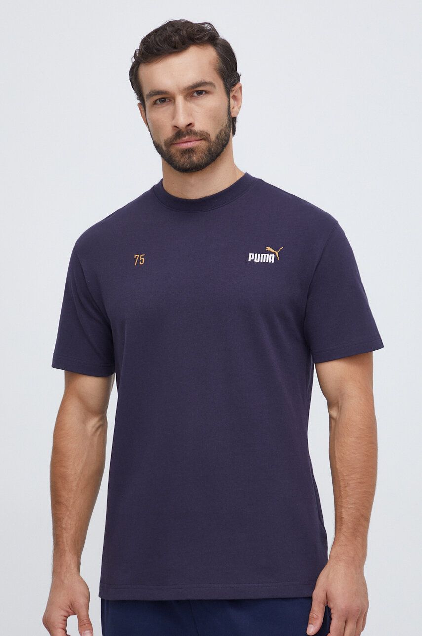 Puma tricou din bumbac barbati, culoarea albastru marin, cu imprimeu