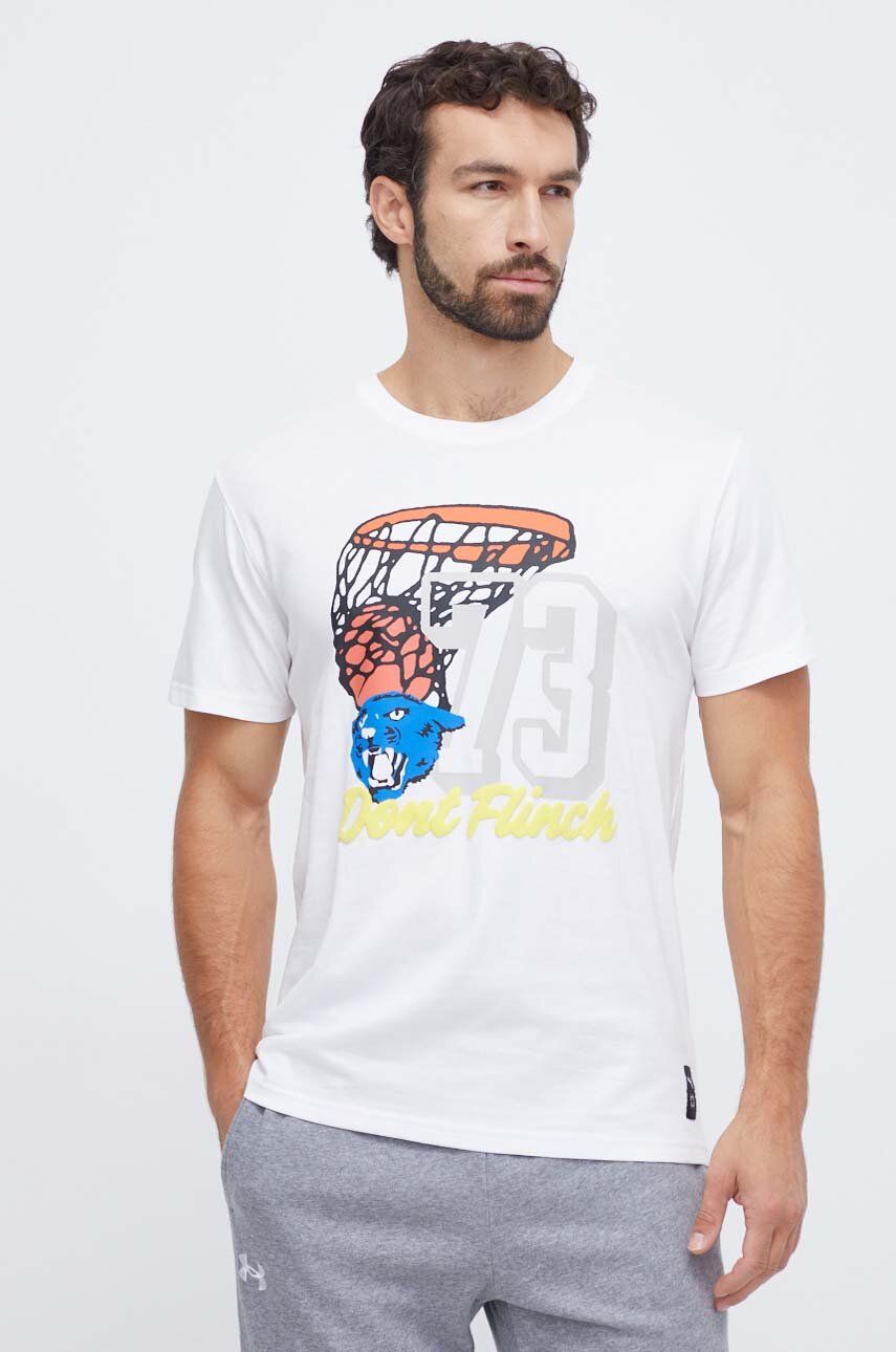 Bavlněné tričko Puma béžová barva, s potiskem - béžová - Hlavní materiál: 100 % Bavlna Stahovák