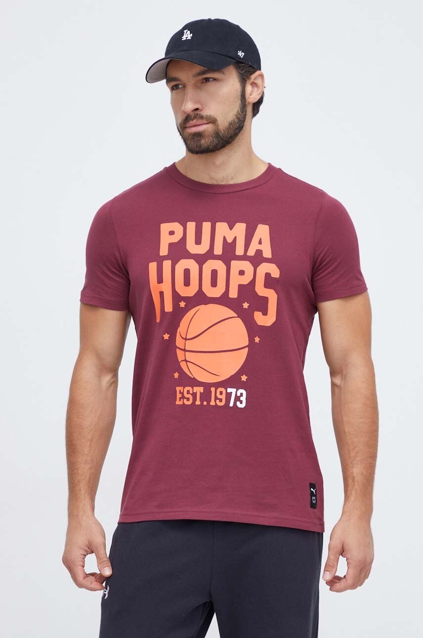 

Бавовняна футболка Puma чоловічий колір бордовий з принтом