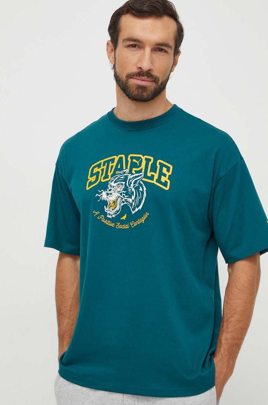 Puma tricou din bumbac PUMA X STAPLE bărbați, culoarea verde, cu imprimeu