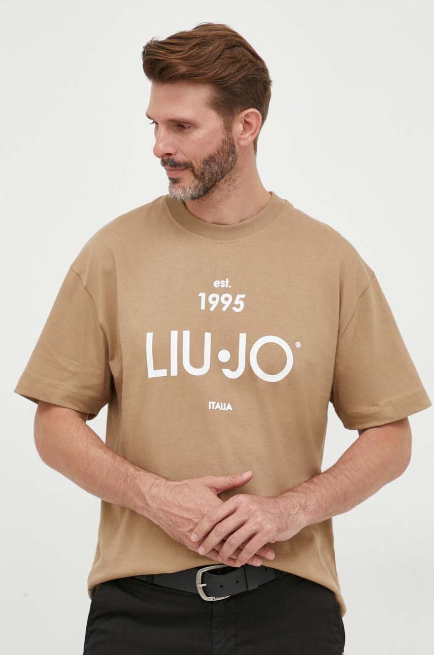 

Хлопковая футболка Liu Jo цвет бежевый с принтом