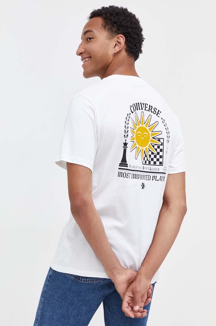 Converse tricou din bumbac culoarea alb, cu imprimeu