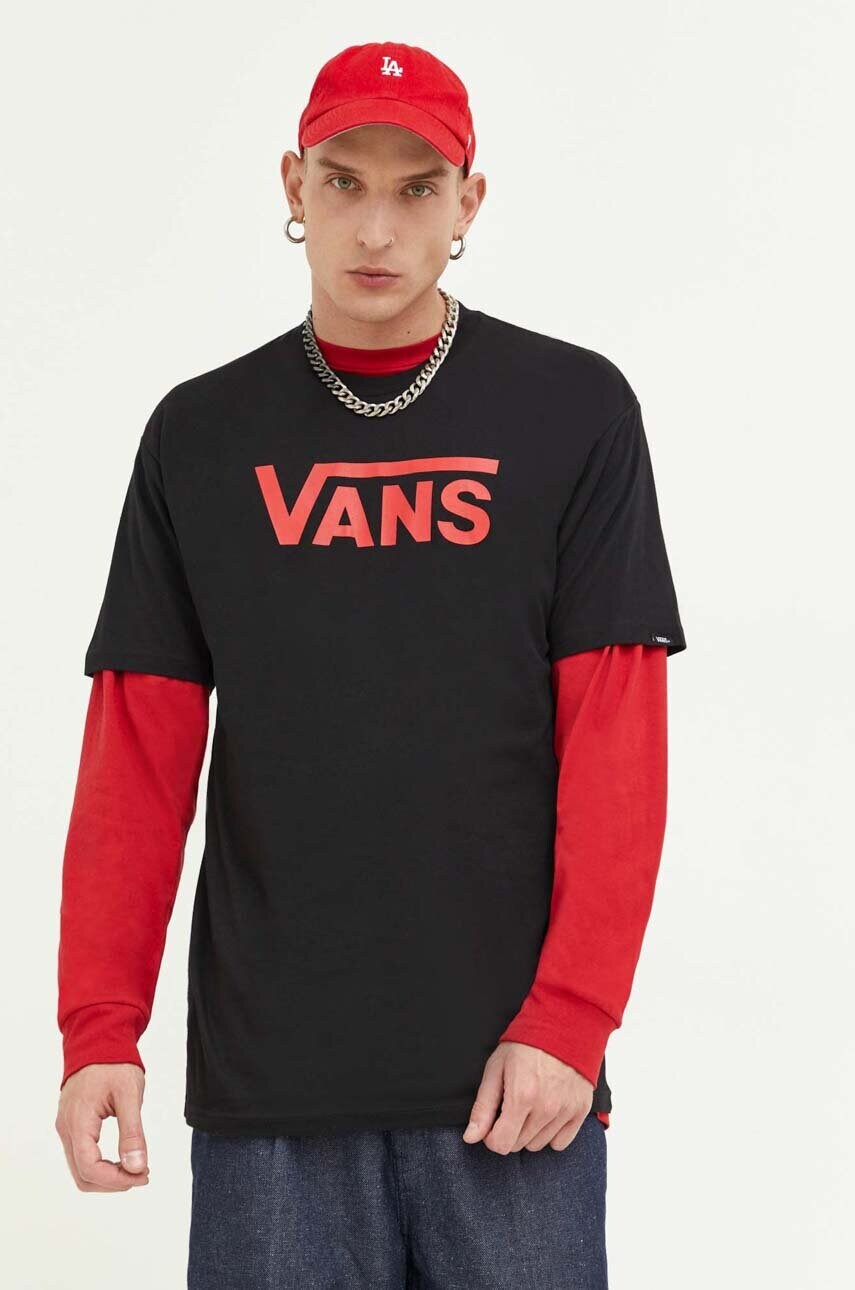 Vans tricou din bumbac culoarea negru, cu imprimeu