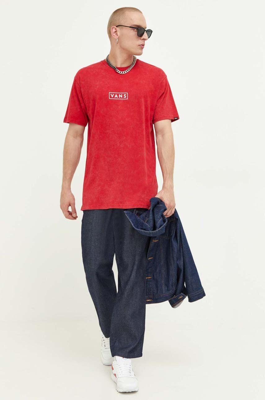 Bavlněné tričko Vans červená barva, s potiskem - červená -  100 % Bavlna