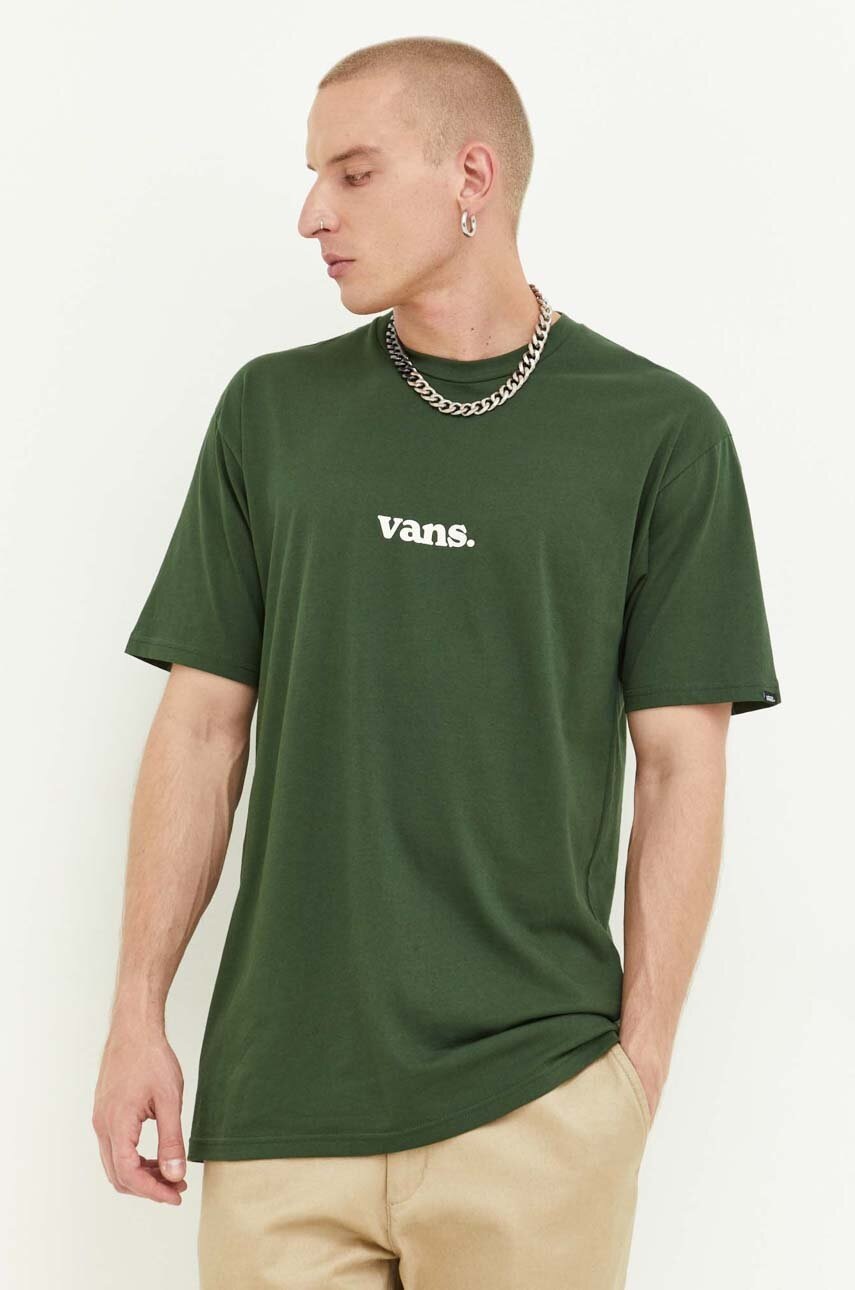 

Хлопковая футболка Vans цвет зелёный с принтом