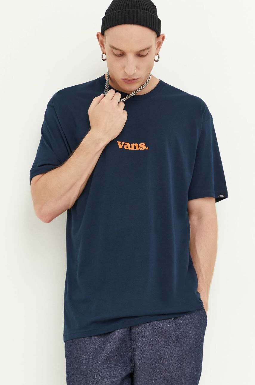 

Хлопковая футболка Vans цвет синий с принтом