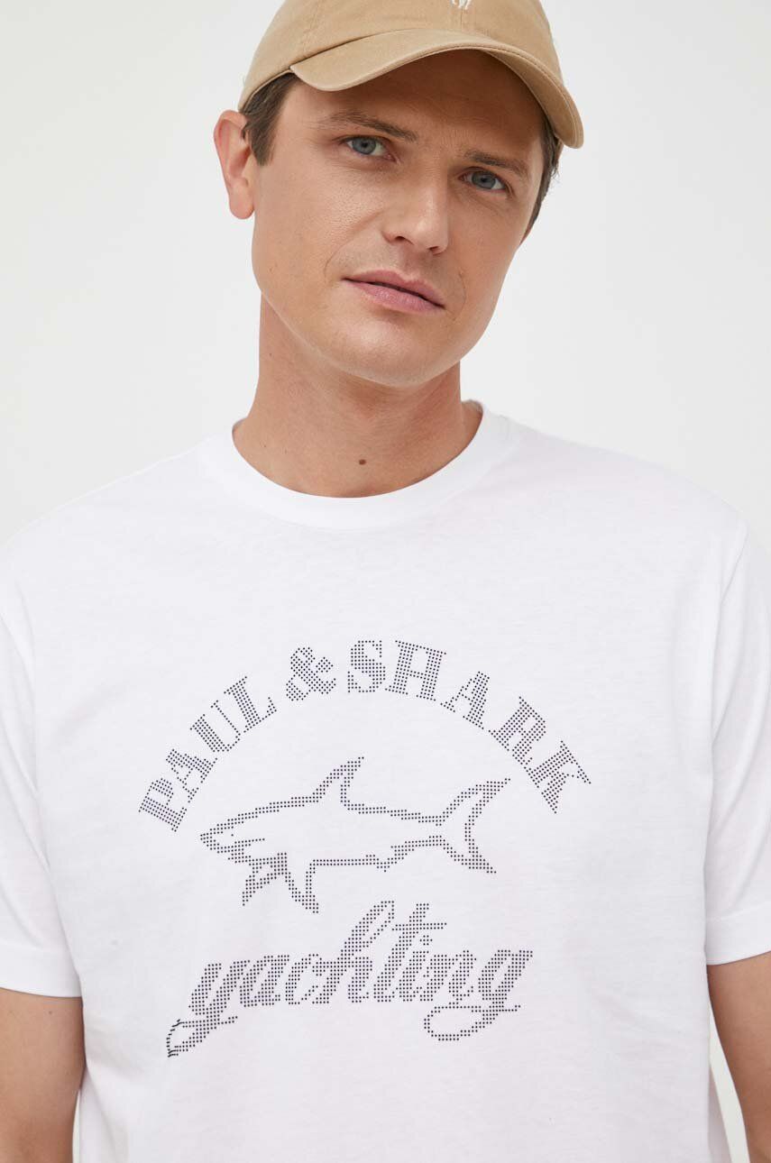Bavlněné tričko Paul&Shark bílá barva, s aplikací - bílá -  100 % Bavlna