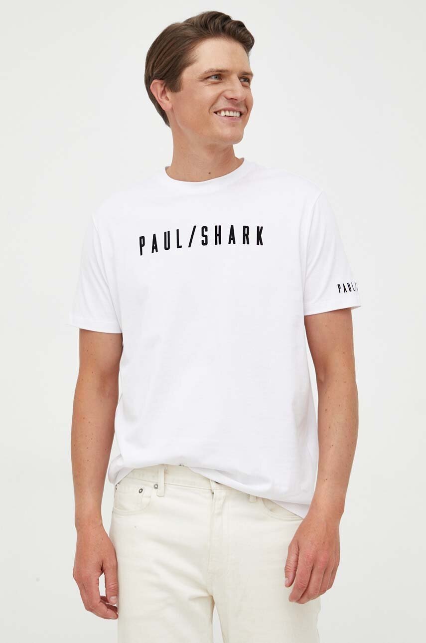 

Памучна тениска Paul&Shark в бяло с апликация, Бял