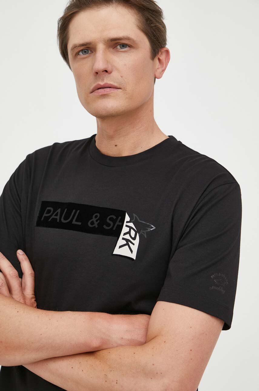 

Бавовняна футболка Paul&Shark колір чорний з аплікацією