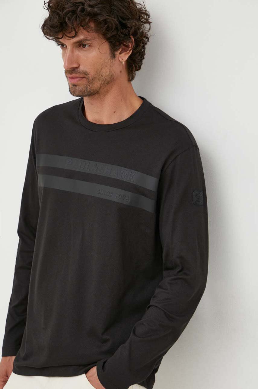 Bavlněné tričko s dlouhým rukávem Paul&Shark černá barva, s potiskem - černá - 100 % Bavlna