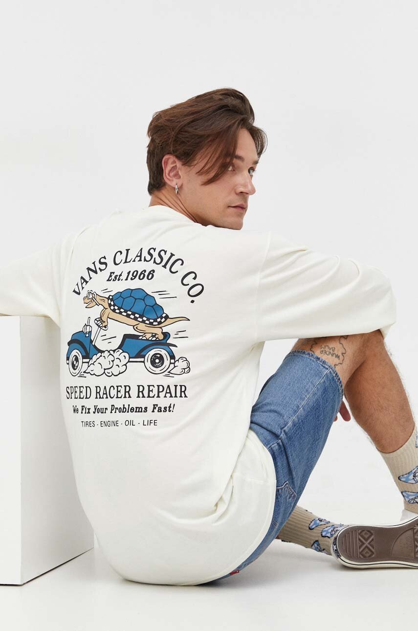 

Бавовняний лонгслів Vans колір бежевий з принтом