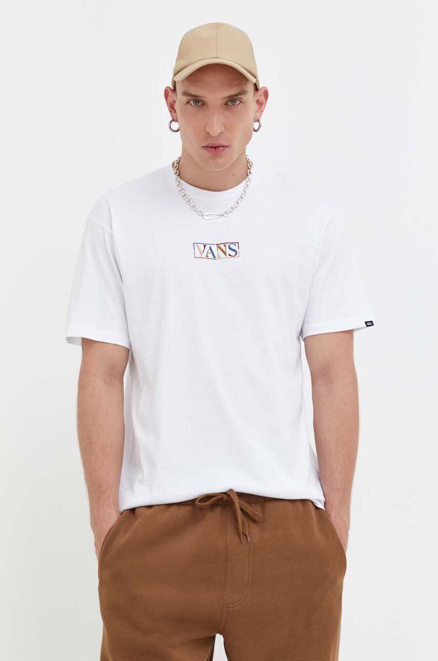 Levně Bavlněné tričko Vans bílá barva, s aplikací