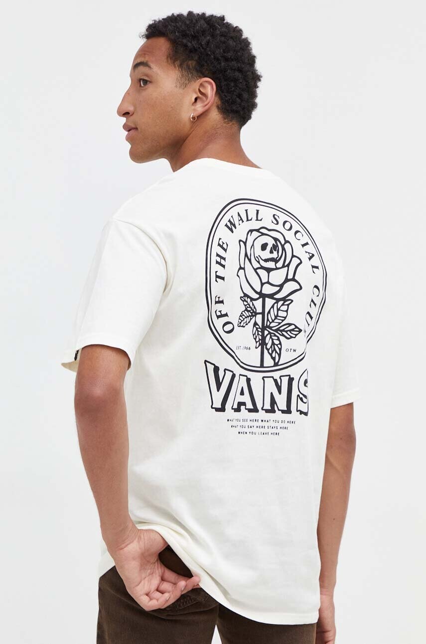 Vans tricou din bumbac culoarea bej, cu imprimeu