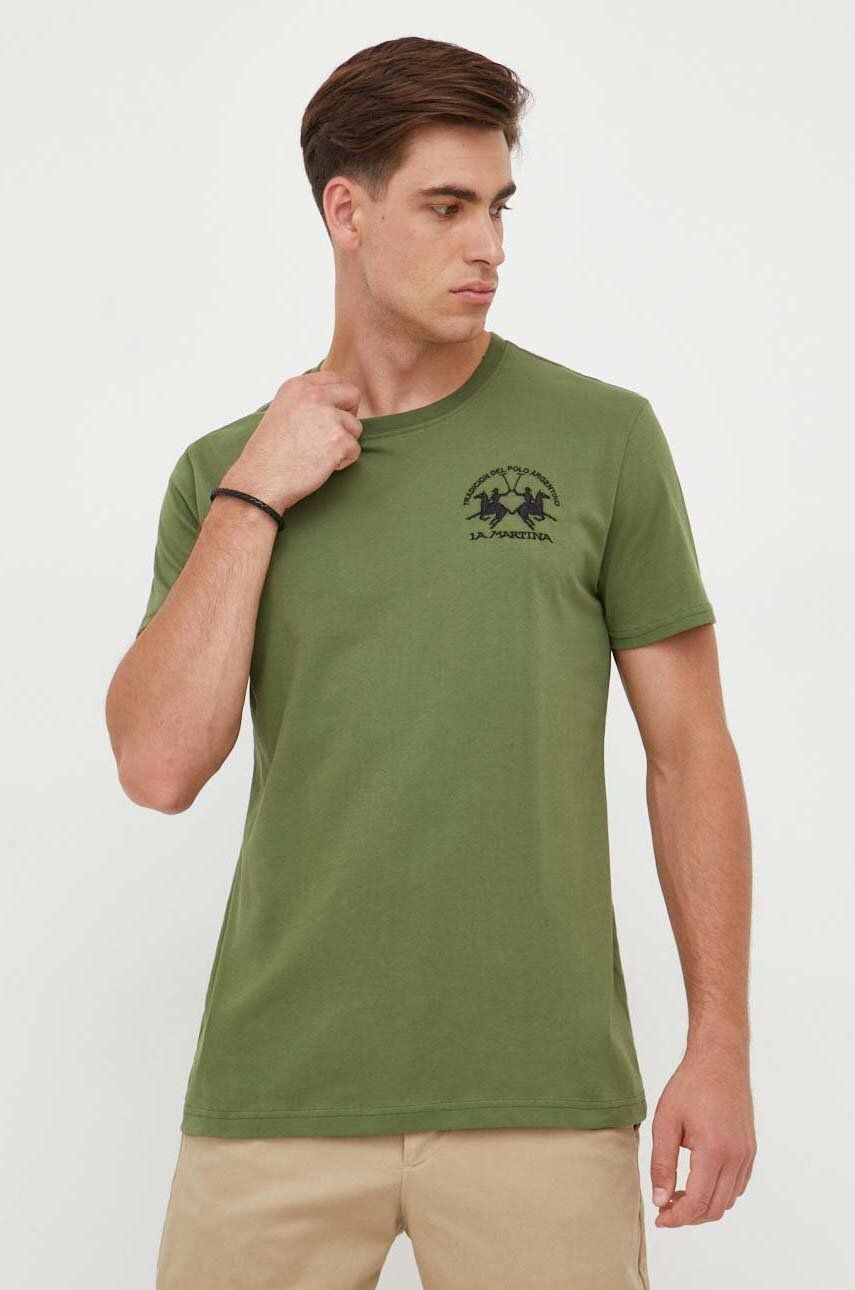 Bavlněné tričko La Martina zelená barva, s aplikací - zelená -  100 % Bavlna