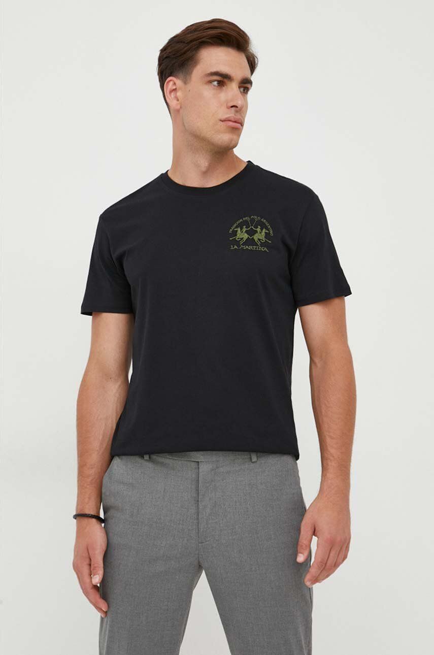 E-shop Bavlněné tričko La Martina černá barva, s aplikací
