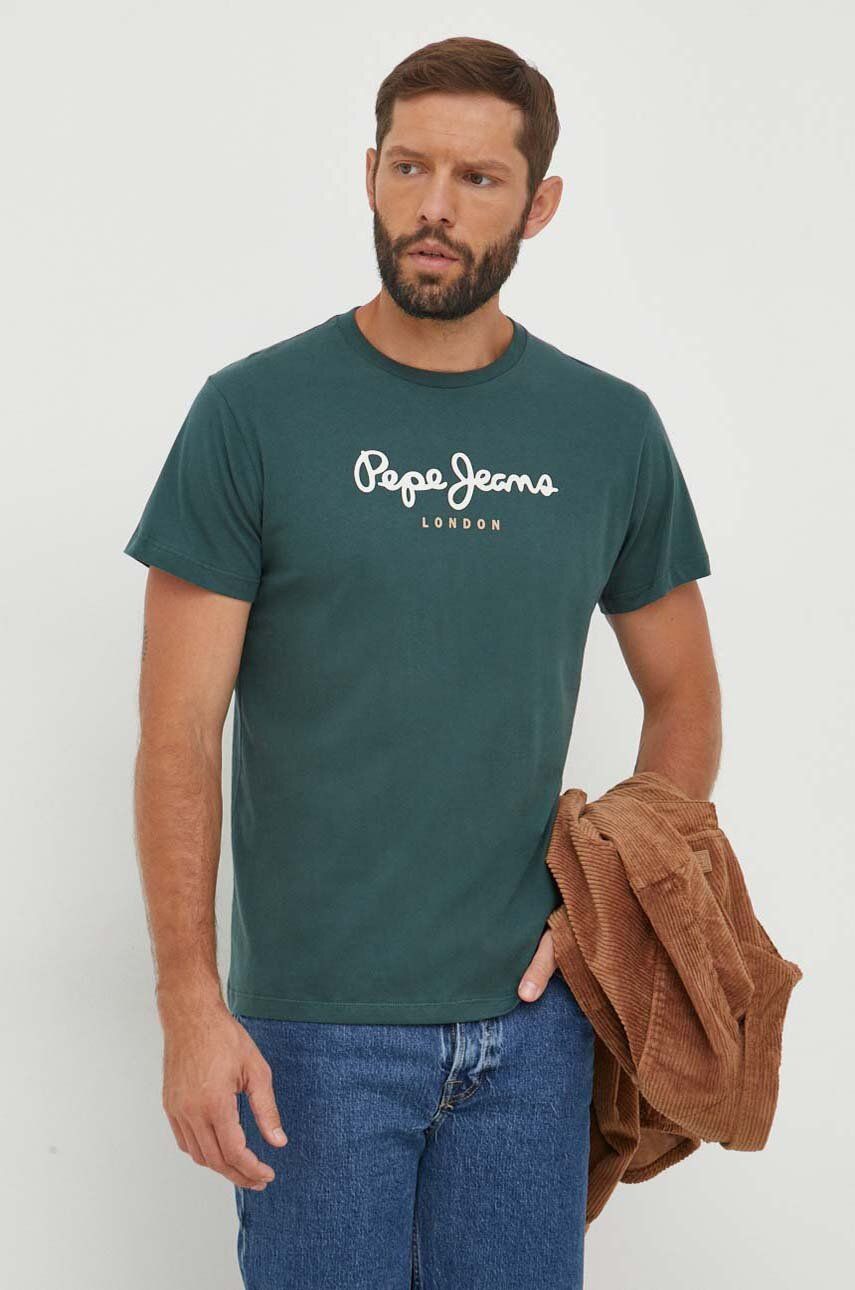 Pepe Jeans tricou din bumbac culoarea verde, cu imprimeu