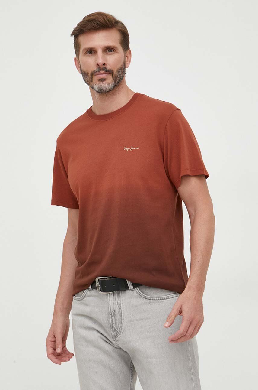 Bavlněné tričko Pepe Jeans hnědá barva - hnědá - 100 % Bavlna