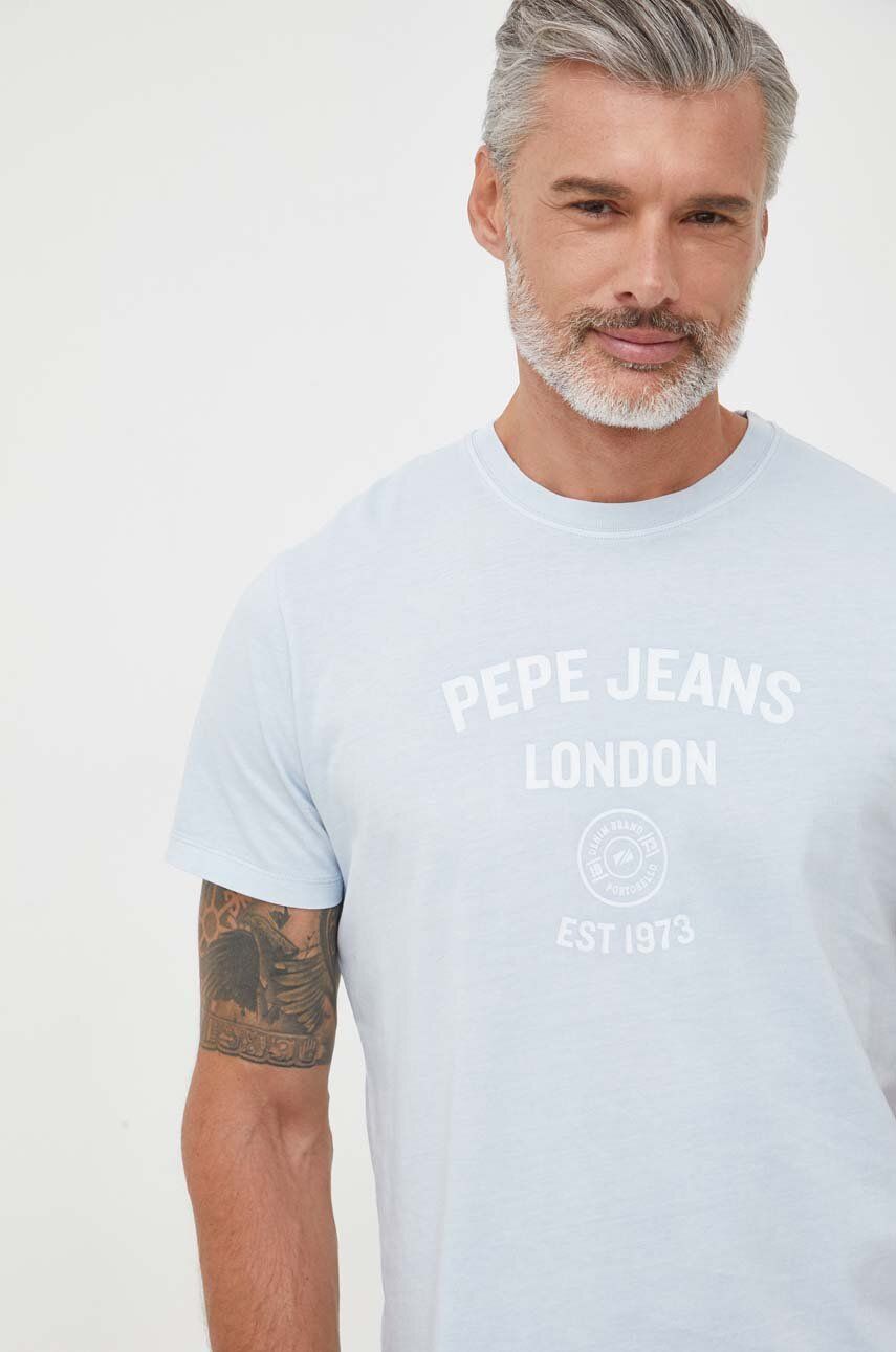 Bavlněné tričko Pepe Jeans s potiskem - modrá - 100 % Bavlna