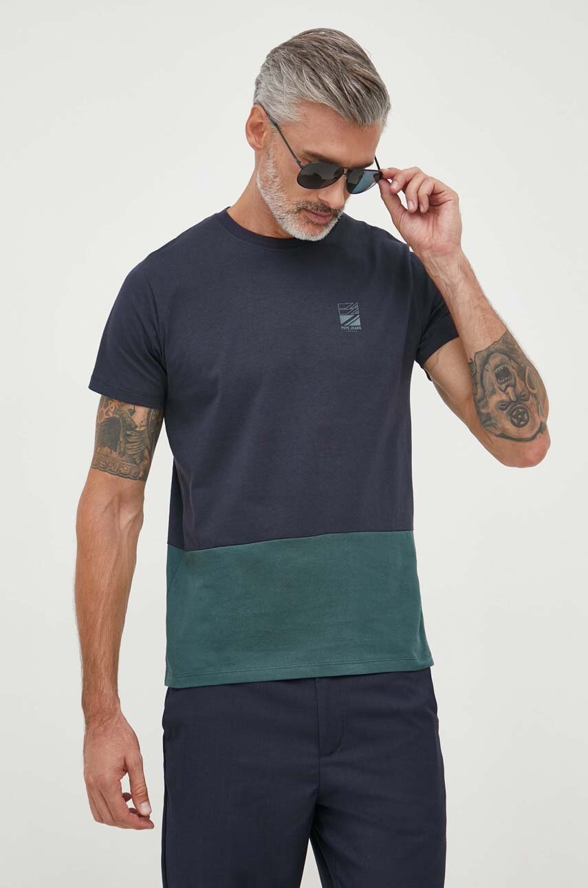 Pepe Jeans Tricou Din Bumbac WALTER Culoarea Albastru Marin, Modelator