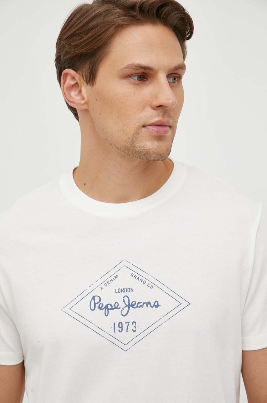 Pepe Jeans tricou din bumbac Wasley barbati, culoarea bej, cu imprimeu
