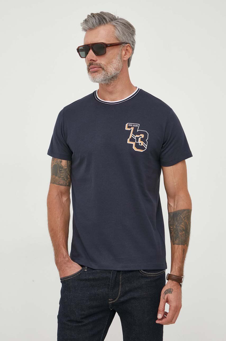 Bavlněné tričko Pepe Jeans WILLY tmavomodrá barva, s potiskem - námořnická modř - 100 % Bavlna