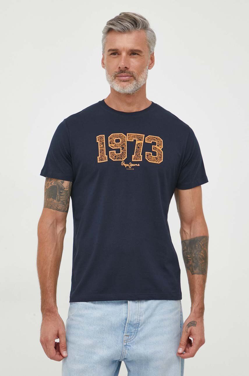 Bavlněné tričko Pepe Jeans Wyatt tmavomodrá barva, s potiskem - námořnická modř - 100 % Bavlna