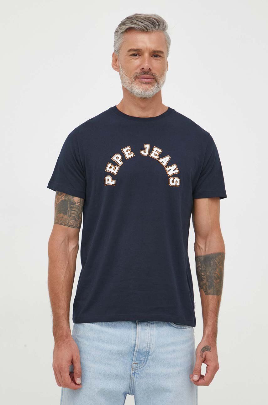 Bavlněné tričko Pepe Jeans Westend tmavomodrá barva, s potiskem - námořnická modř - 100 % Bavlna
