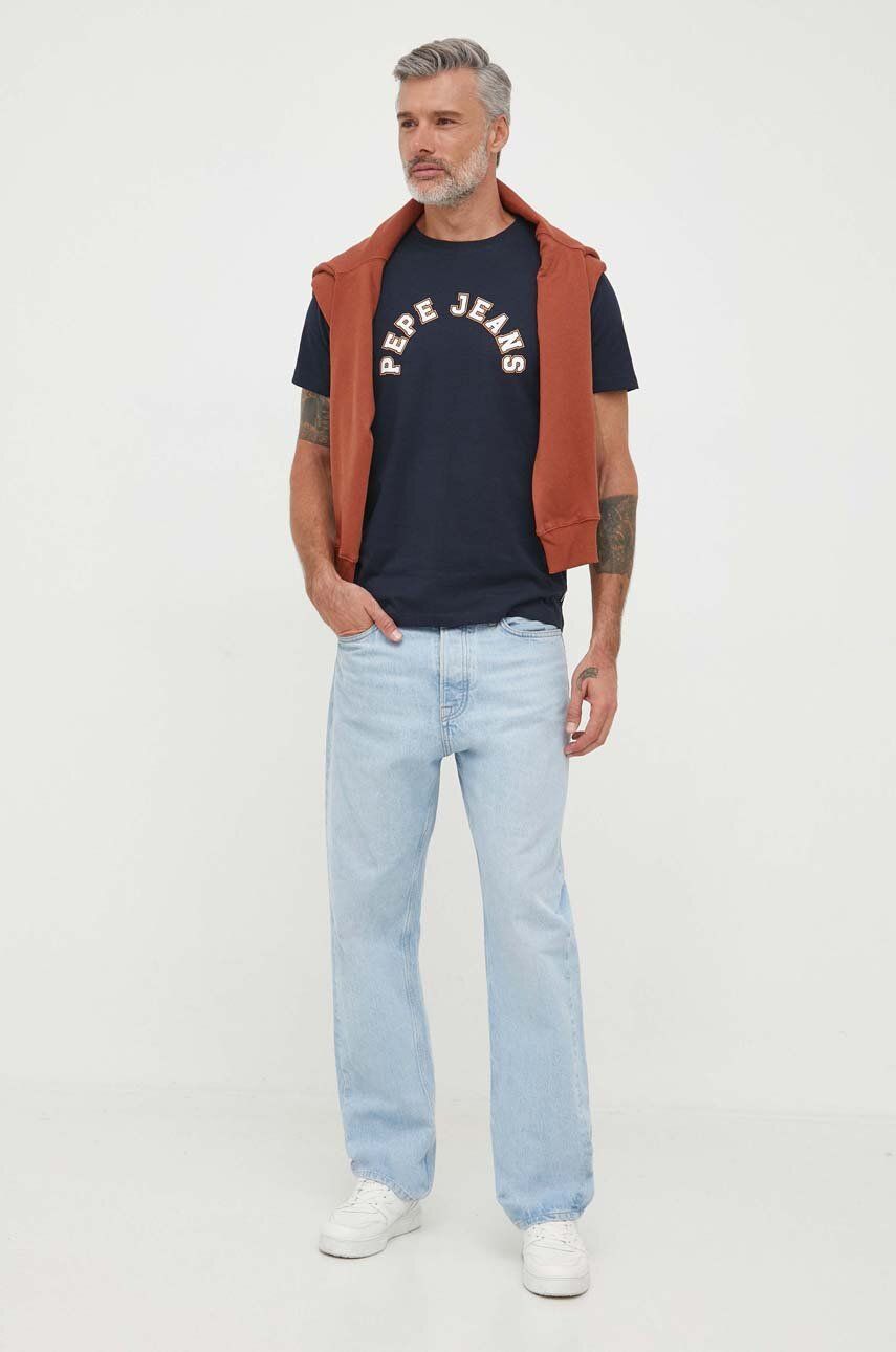 Pepe Jeans t-shirt bawełniany Westend kolor granatowy z nadrukiem