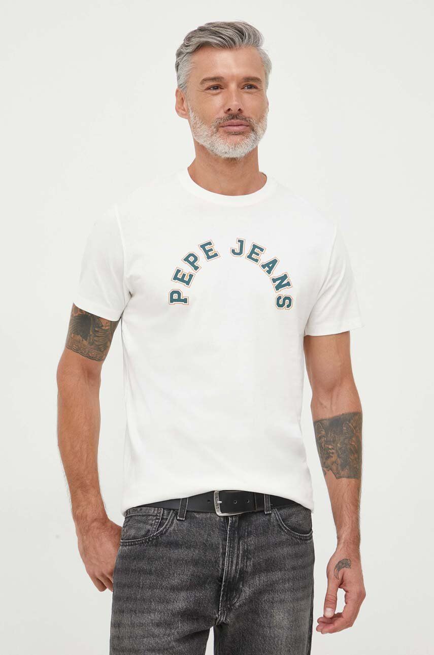Bavlněné tričko Pepe Jeans Westend béžová barva, s potiskem - béžová - 100 % Bavlna