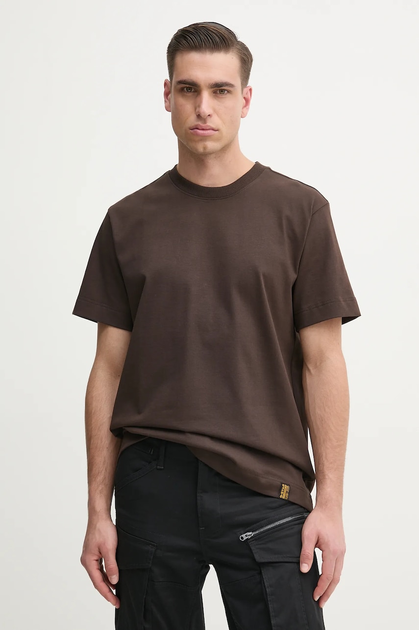 G-Star tricou din bumbac culoarea maro, uni