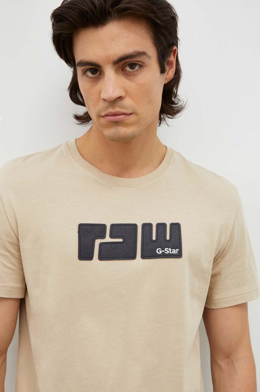 Bavlněné tričko G-Star Raw béžová barva, s aplikací - béžová - 100 % Bavlna