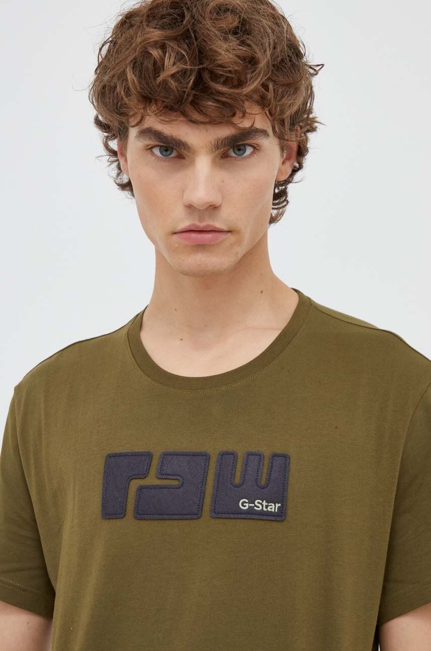 E-shop Bavlněné tričko G-Star Raw zelená barva, s aplikací