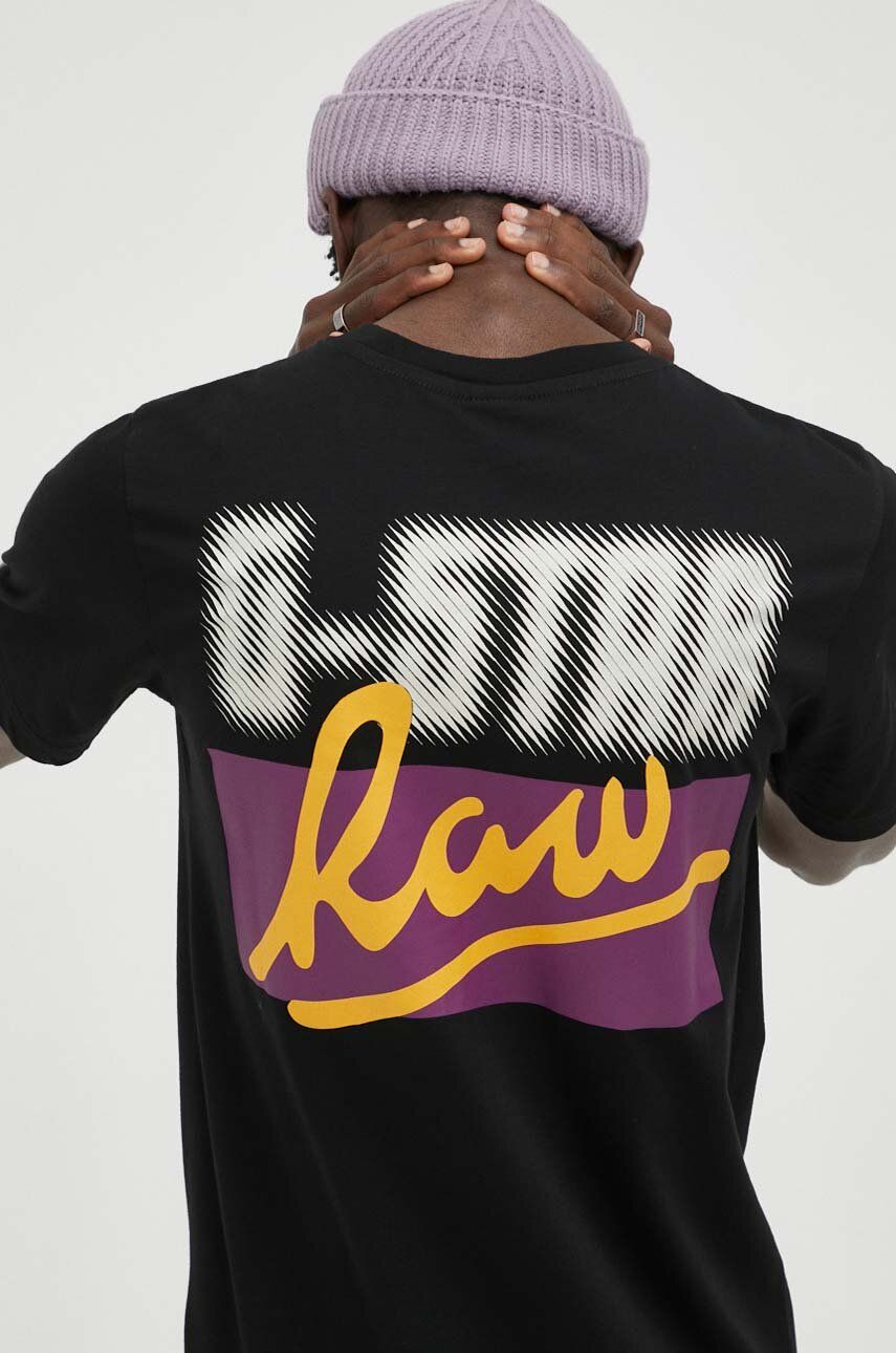 G-star Raw Tricou Din Bumbac Culoarea Negru, Cu Imprimeu