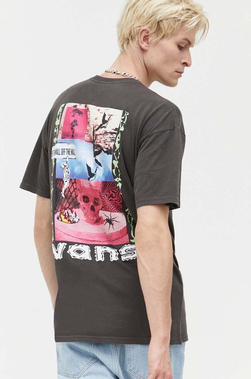 

Хлопковая футболка Vans мужской цвет серый с принтом
