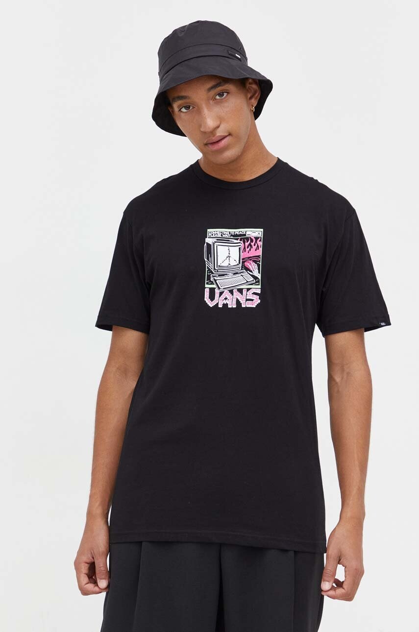 Vans tricou din bumbac culoarea negru, cu imprimeu