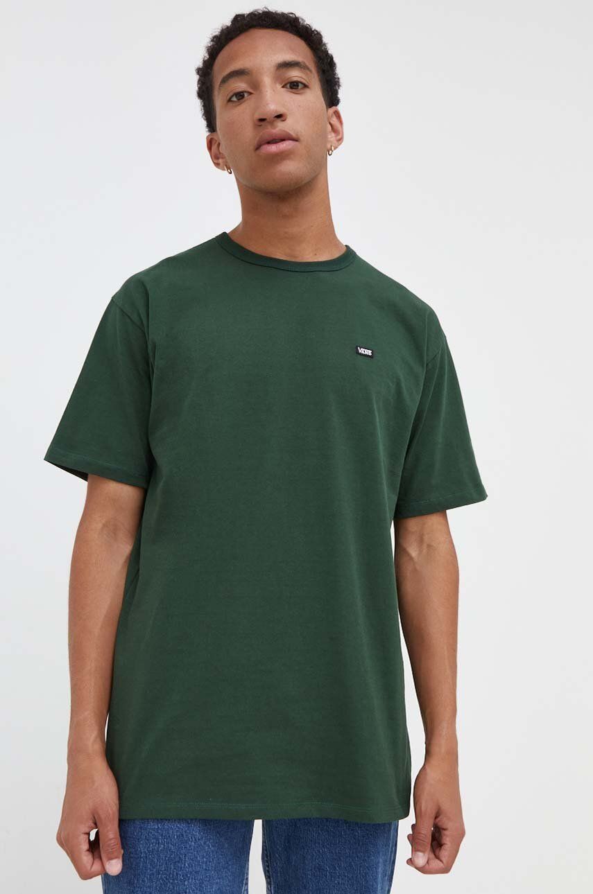 Levně Bavlněné tričko Vans zelená barva