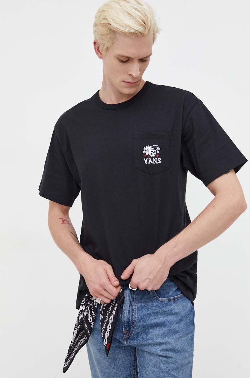 Levně Bavlněné tričko Vans černá barva, s aplikací